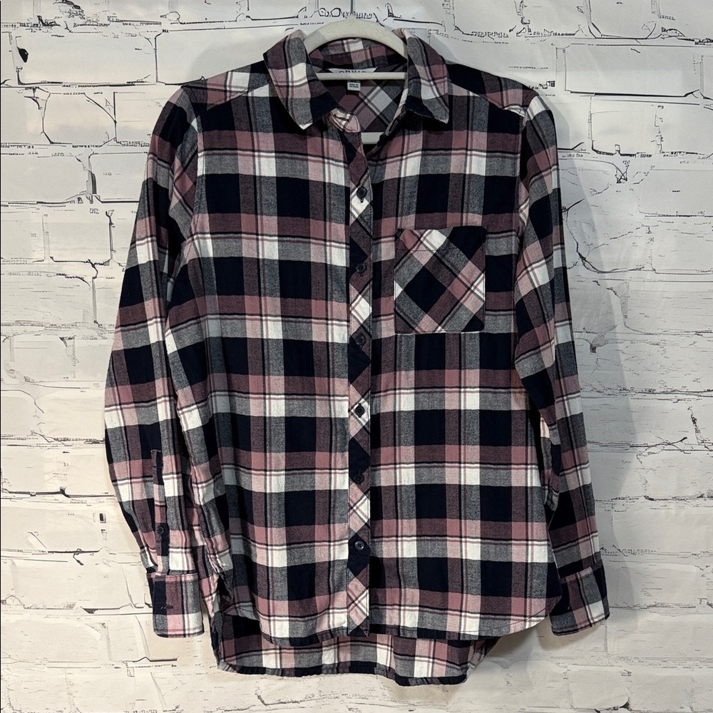 Orvis Pink and Navy Blue Plaid Casual Flannel Shirt Soft